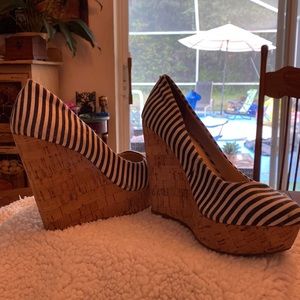 Blue and white striped platforms